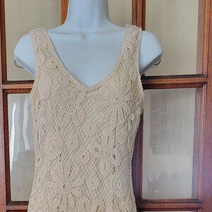 Kings Road Size S Natural Beige Sleeveless Crochet Swing Midi Dress